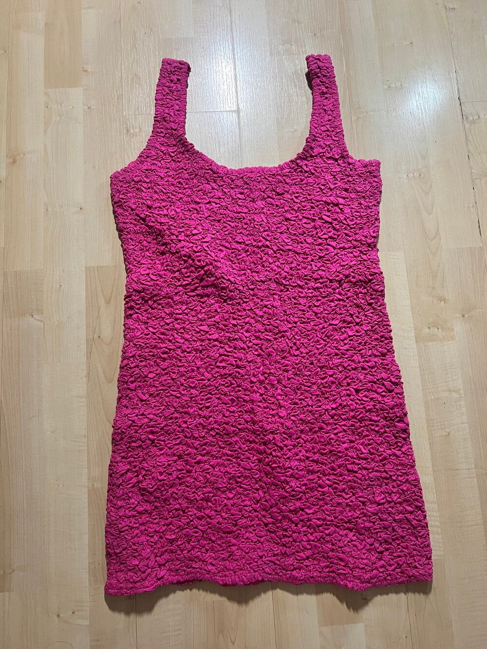 COTTON ON Womens L Hot Pink Textured Crinkle Knit Mini Tank Dress Popcorn Vibran